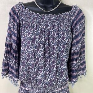 Raga Romper Women’s Size XS Floral Jumpsuit 3/4 Bell Sleeve w/ Pom-Pom